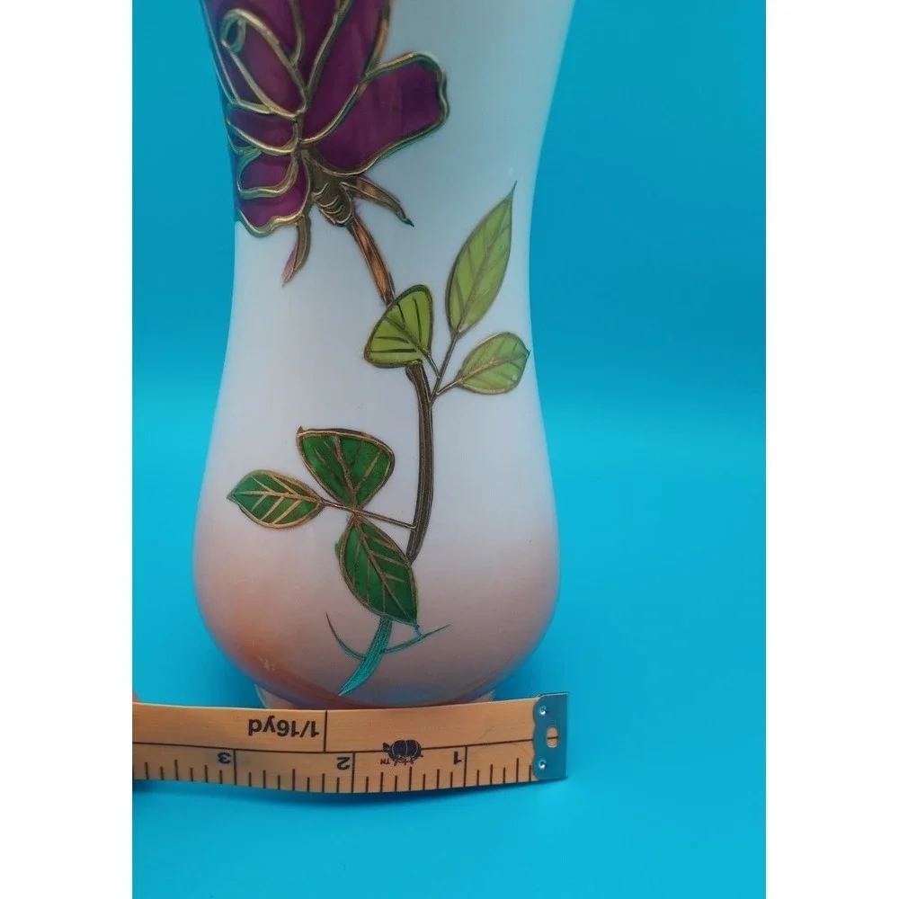 Vintage Made in Japan Porcelain Bud Vase Gold Gilt Purple Rose Peach Ombre